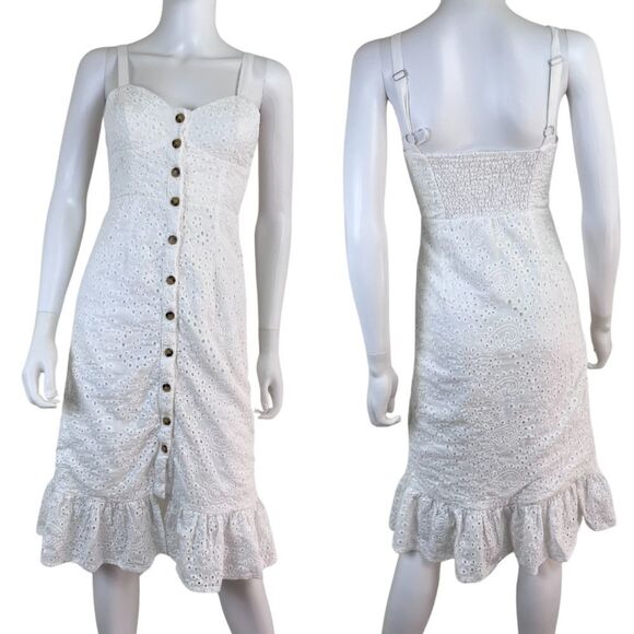 Helly Molly Adalusia Size S White Eyelet Ruffle Embroidered Cotton Midi Dress - Picture 1 of 17